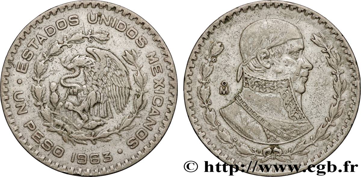 MEXICO 1 Peso Jose Morelos y Pavon 1963 Mexico XF 