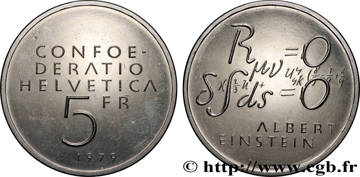 SUISSE 5 Francs centenaire de la naissance d’Albert Einstein, équations 1979 Berne  SUP 