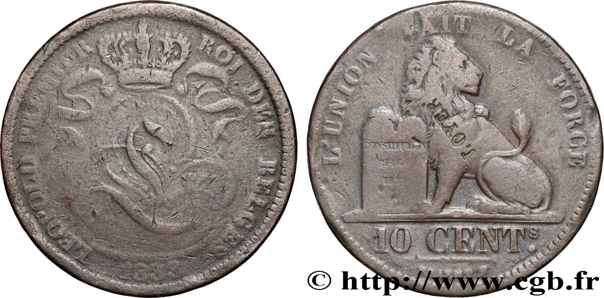 BELGIQUE 10 Centimes contremarque LOYER 1833 Bruxelles B+ 