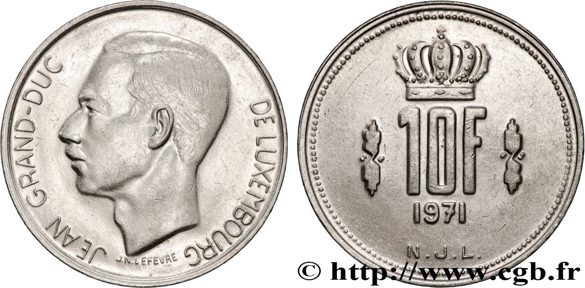 LUXEMBOURG 10 Francs Grand-Duc Jean 1971  AU 