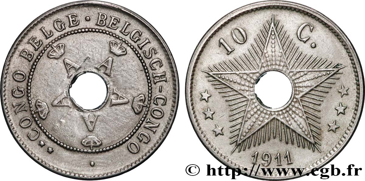 BELGISCH-KONGO 10 Centimes Albert Ier 1911  SS 