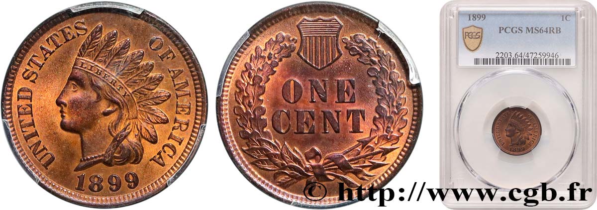 ÉTATS-UNIS D AMÉRIQUE 1 Cent tête d’indien, 3e type 1899 Philadelphie SPL64 PCGS