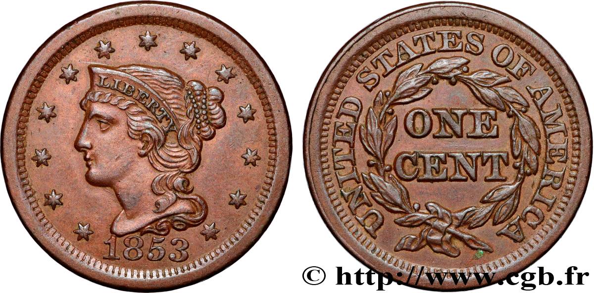 ÉTATS-UNIS D AMÉRIQUE 1 Cent Liberté “Braided Hair” 1853 Philadelphie SUP 