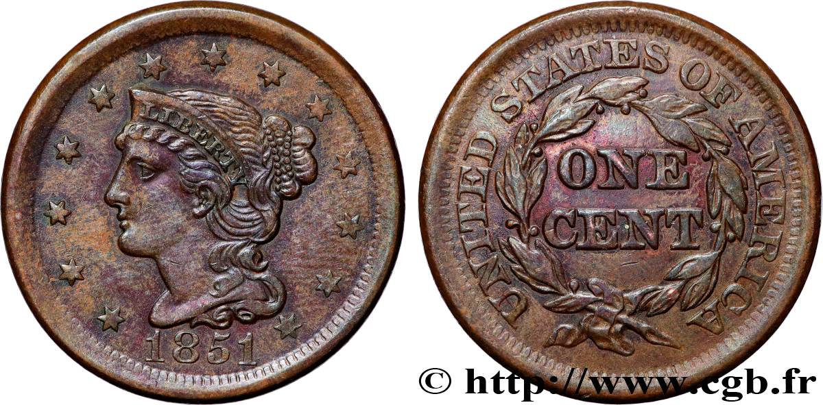 ÉTATS-UNIS D AMÉRIQUE 1 Cent Liberté “Braided Hair” 1851 Philadelphie SUP 