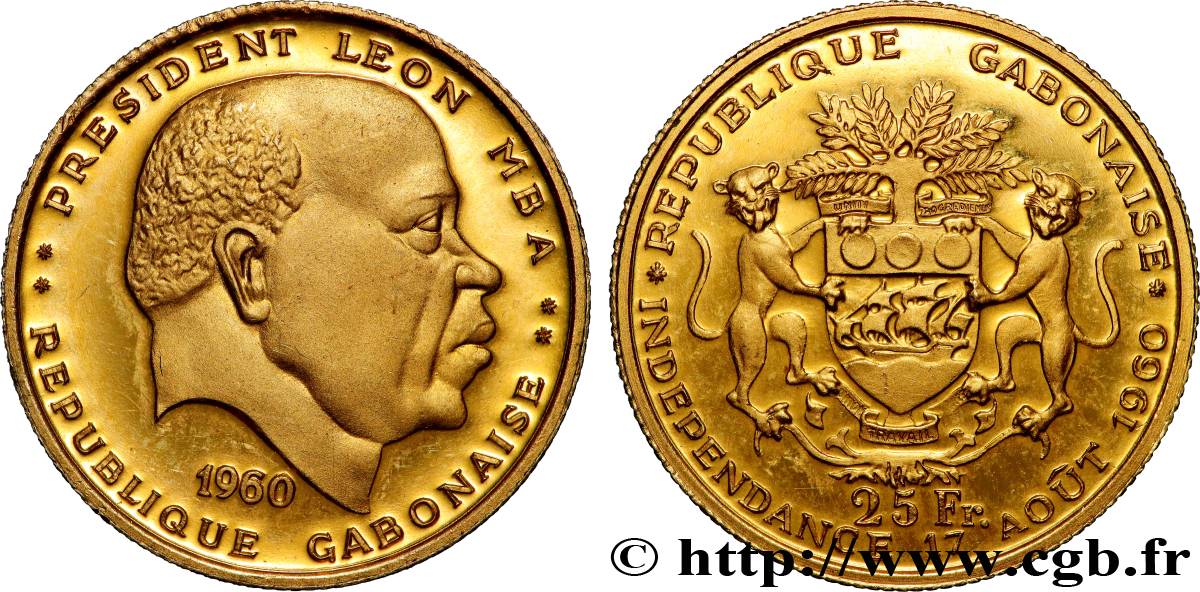 GABON 25 Francs Proof Léon Mba 1960 Paris SPL 