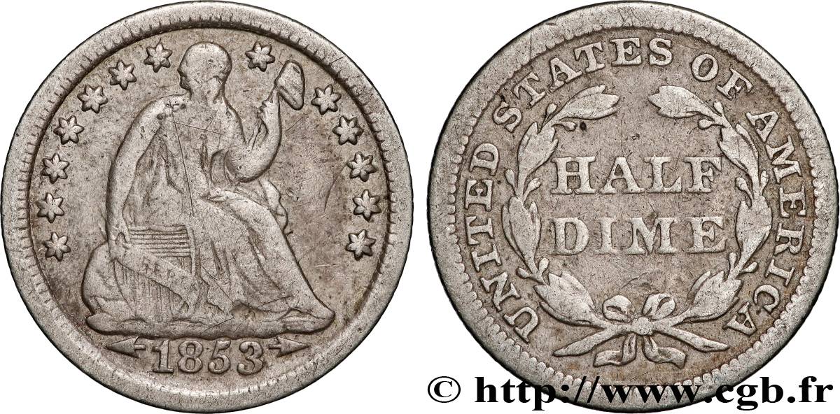 ÉTATS-UNIS D AMÉRIQUE 1/2 Dime Liberté assise 1853 Philadelphie TTB 