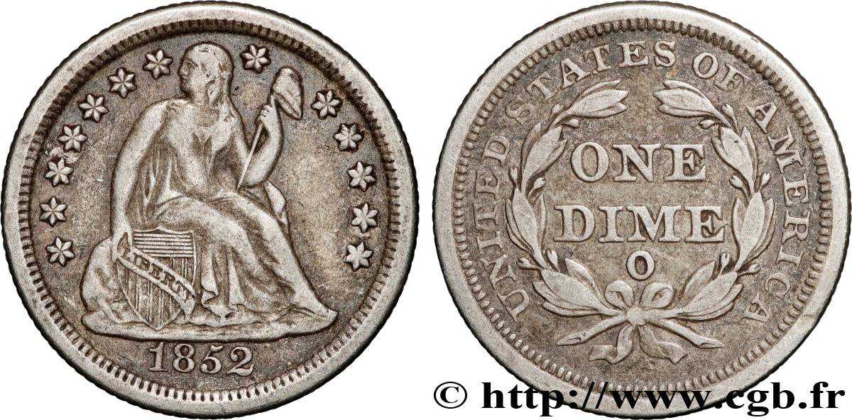 ÉTATS-UNIS D AMÉRIQUE 1 Dime Liberté assise variété avec draperie 1852
 Nouvelle-Orléans - O TTB 