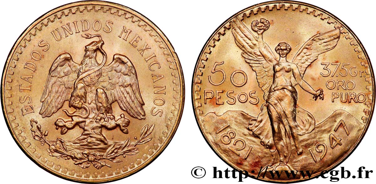 GOLD-, PALLADIUM- UND PLATIN-INVESTITIONEN 50 Pesos or 1947 Mexico fST 