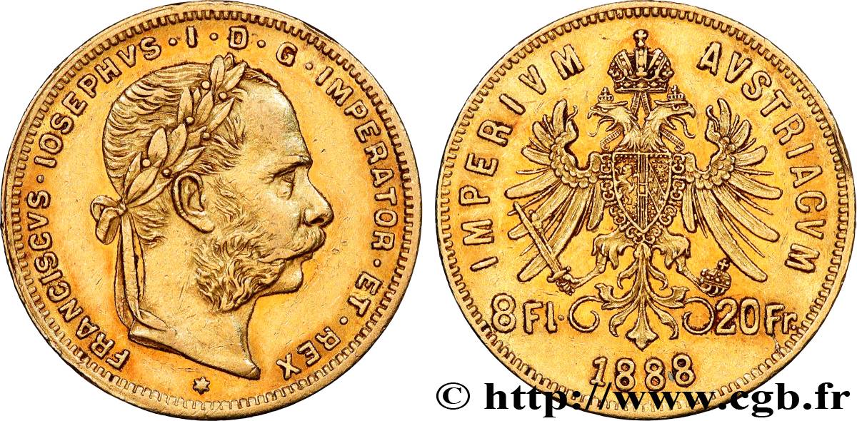 GOLD-, PALLADIUM- UND PLATIN-INVESTITIONEN 8 Florins ou 20 Francs François-Joseph Ier 1888 Vienne fVZ 