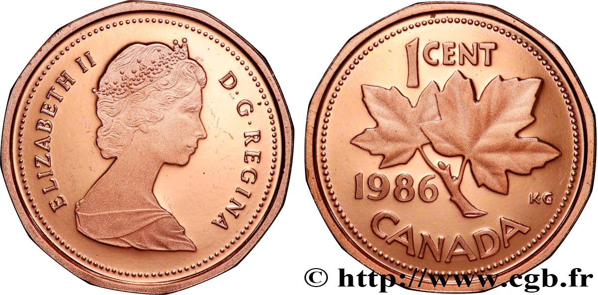 CANADA 1 Cent Proof Elisabeth II / feuilles d’érable 1986  MS 