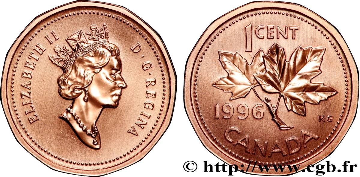 CANADA 1 Cent Proof-Like Elisabeth II / feuilles d’érable 1996  SPL 