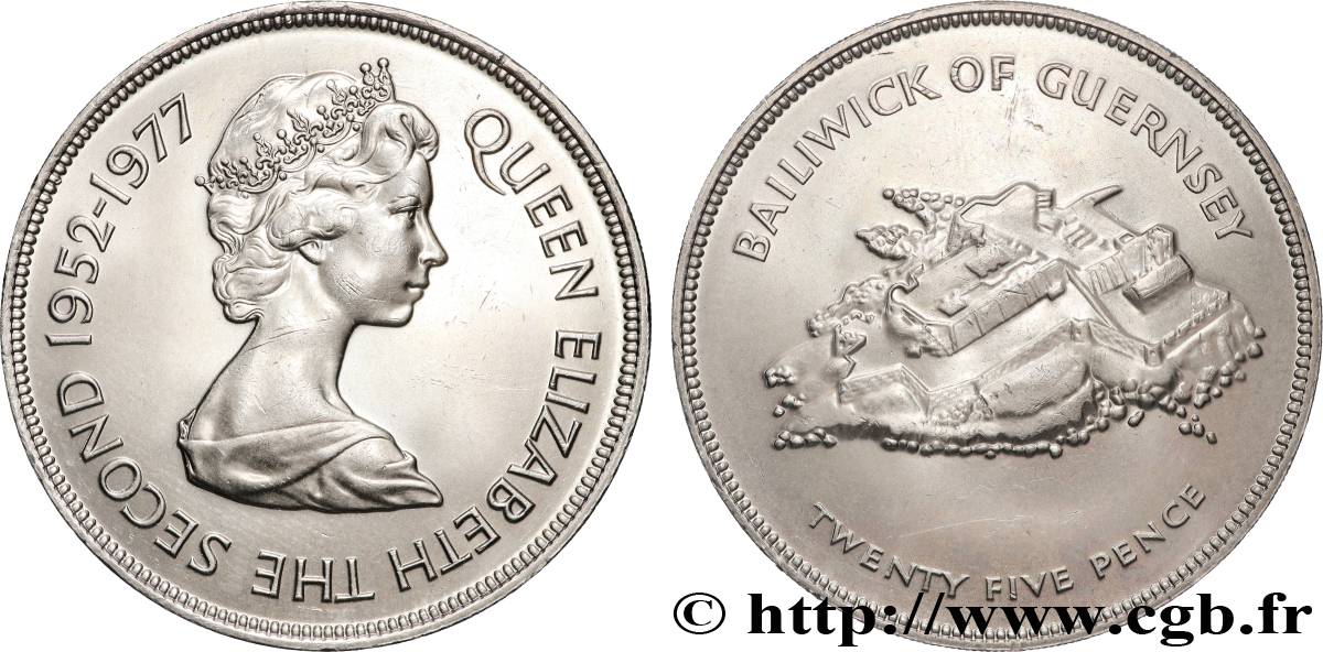 GUERNESEY 25 Pence Elisabeth II, jubilé d’argent / Castle Cornet 1977  SPL 