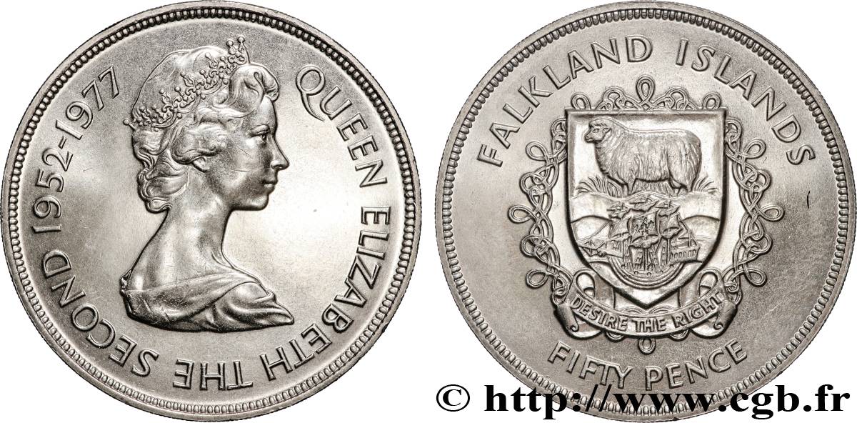 ISLAS MALVINAS 50 Pence jubilé d’argent d’Élisabeth II 1977  EBC 