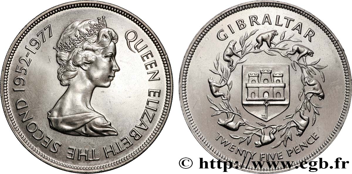 GIBILTERRA 25 Pence Elisabeth II / jubilé d’argent 1977  MS 