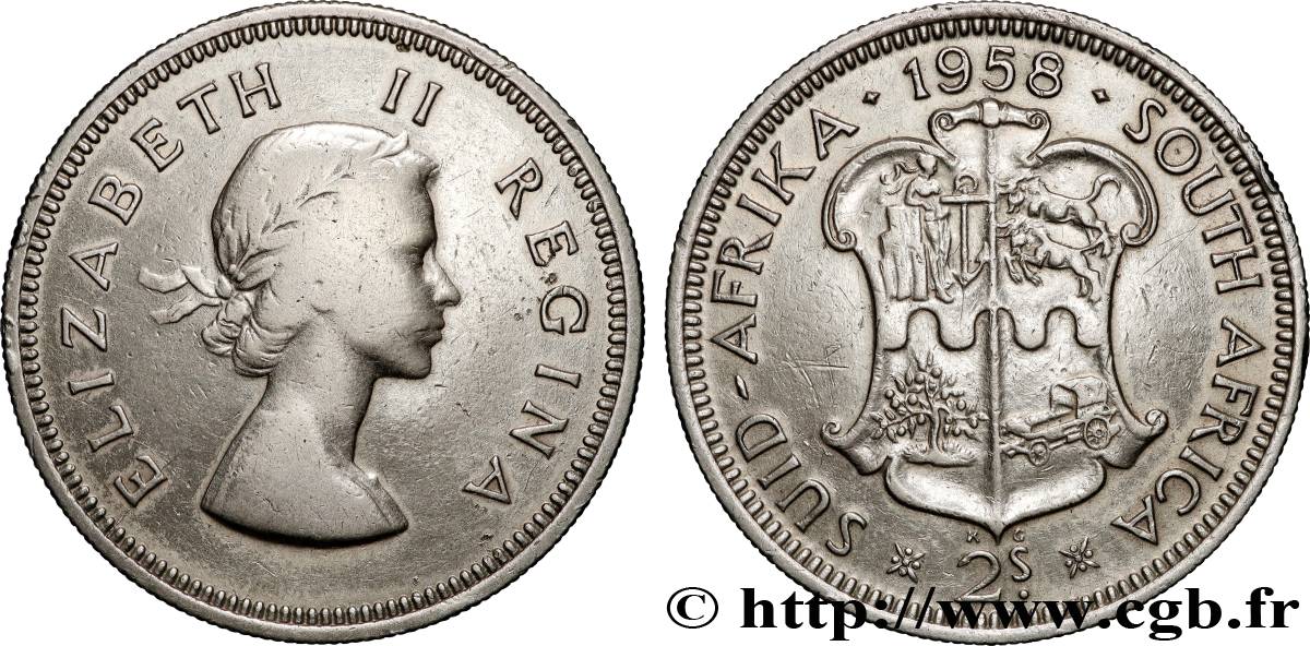 SOUTH AFRICA 2 Shillings Elisabeth II 1958 Pretoria VF 