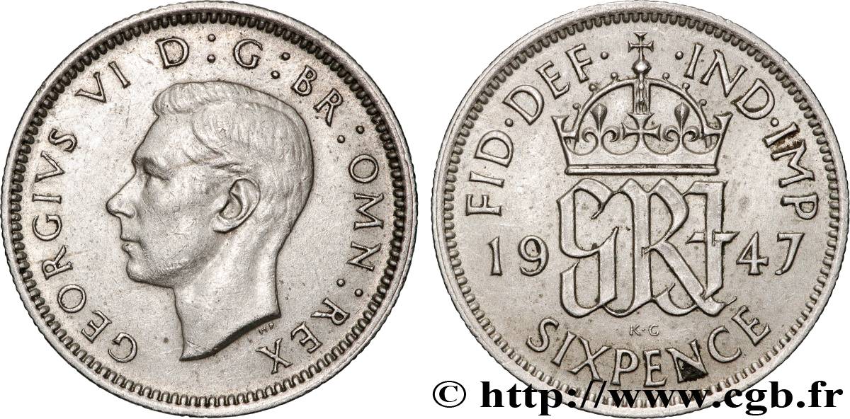 UNITED KINGDOM 6 Pence Georges VI 1947  AU 