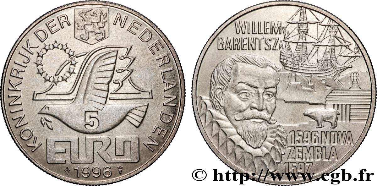 NETHERLANDS 5 Euro colombe de la paix / Willemm Barentsz 1996  Utrecht MS 