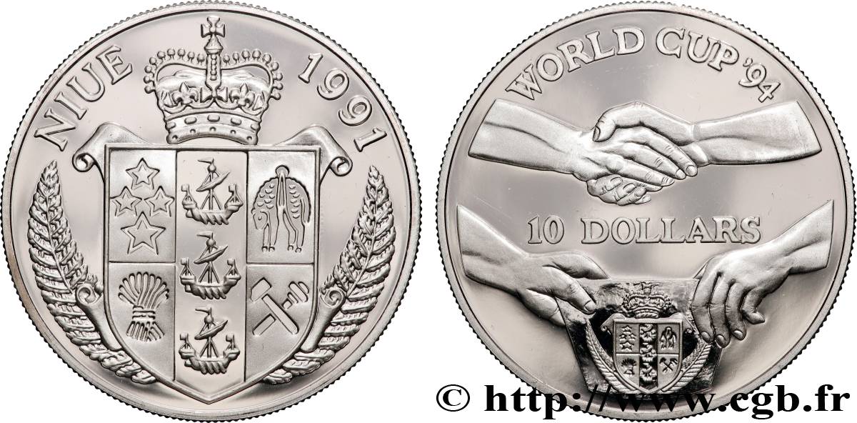 NIUE 10 Dollars Proof FIFA World Cup 1994 1991  MS 