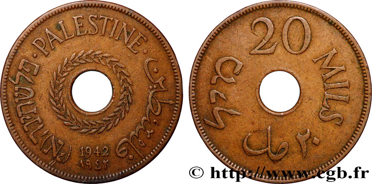 PALESTINE 20 Mils 1942  AU 