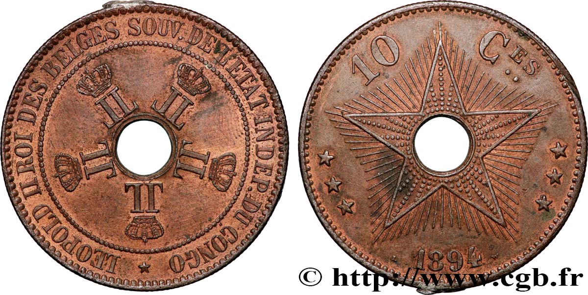 BELGIAN CONGO 10 Centimes 1894  AU 