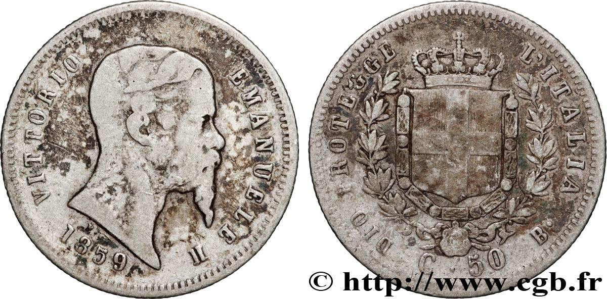 ITALY - KINGDOM OF ITALY - VICTOR-EMMANUEL II 50 Centesimi  1859 Bologne VF 