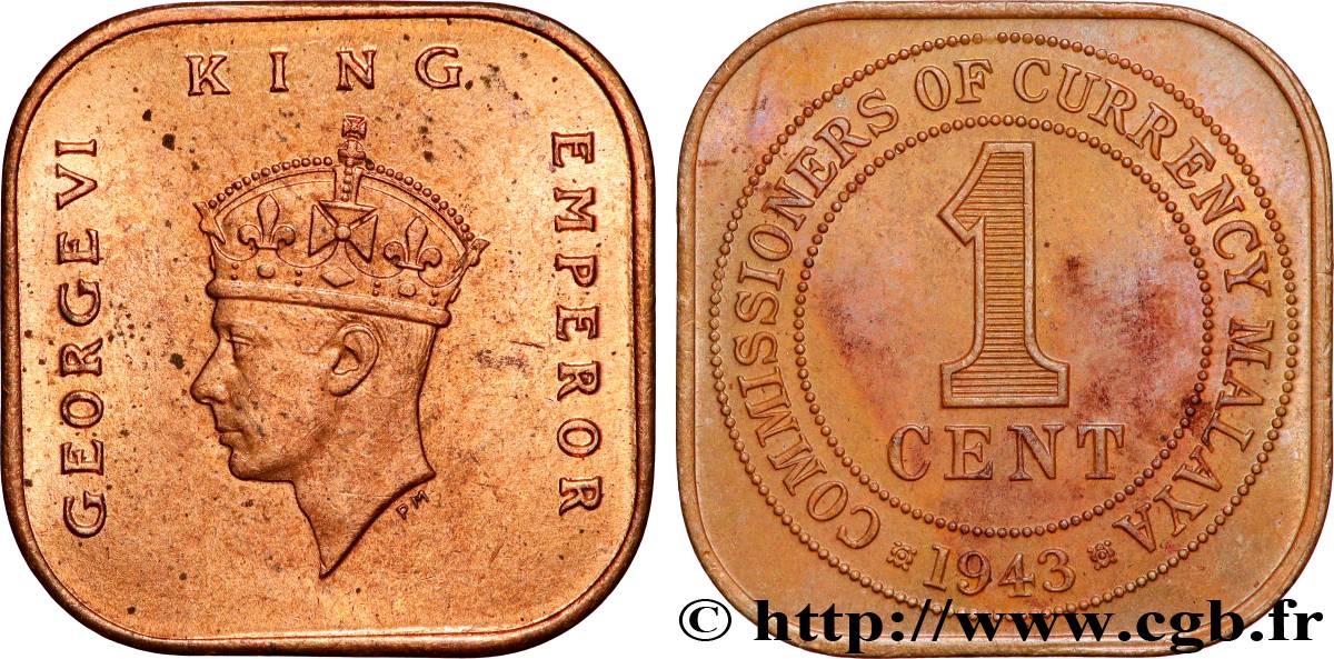 MALAYSIA 1 Cent Georges VI 1943  AU 