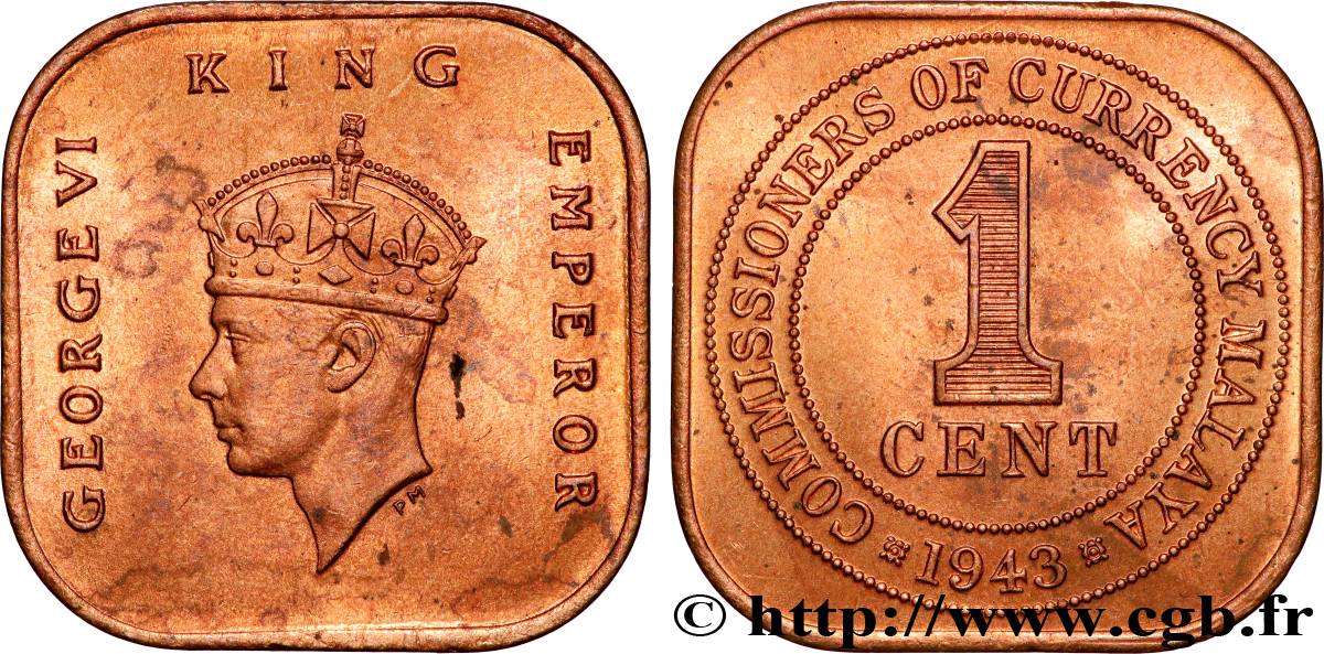 MALAYSIA 1 Cent Georges VI 1943  AU 