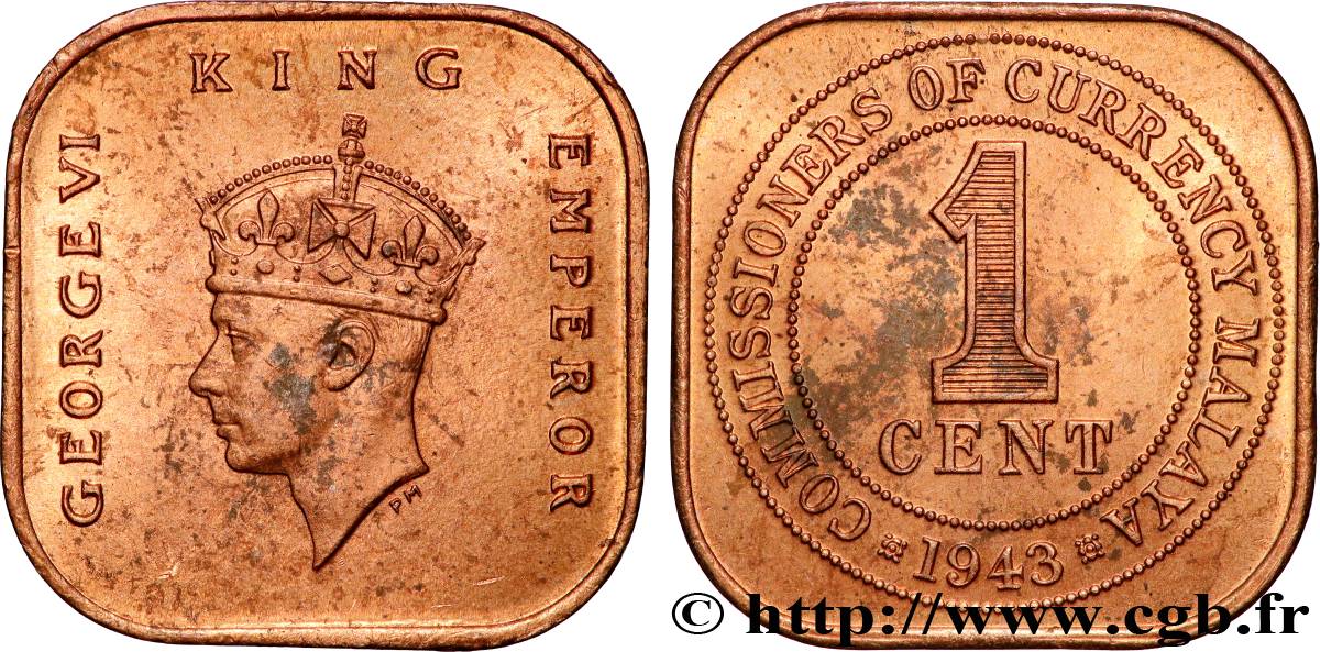 MALAYSIA 1 Cent Georges VI 1943  AU 