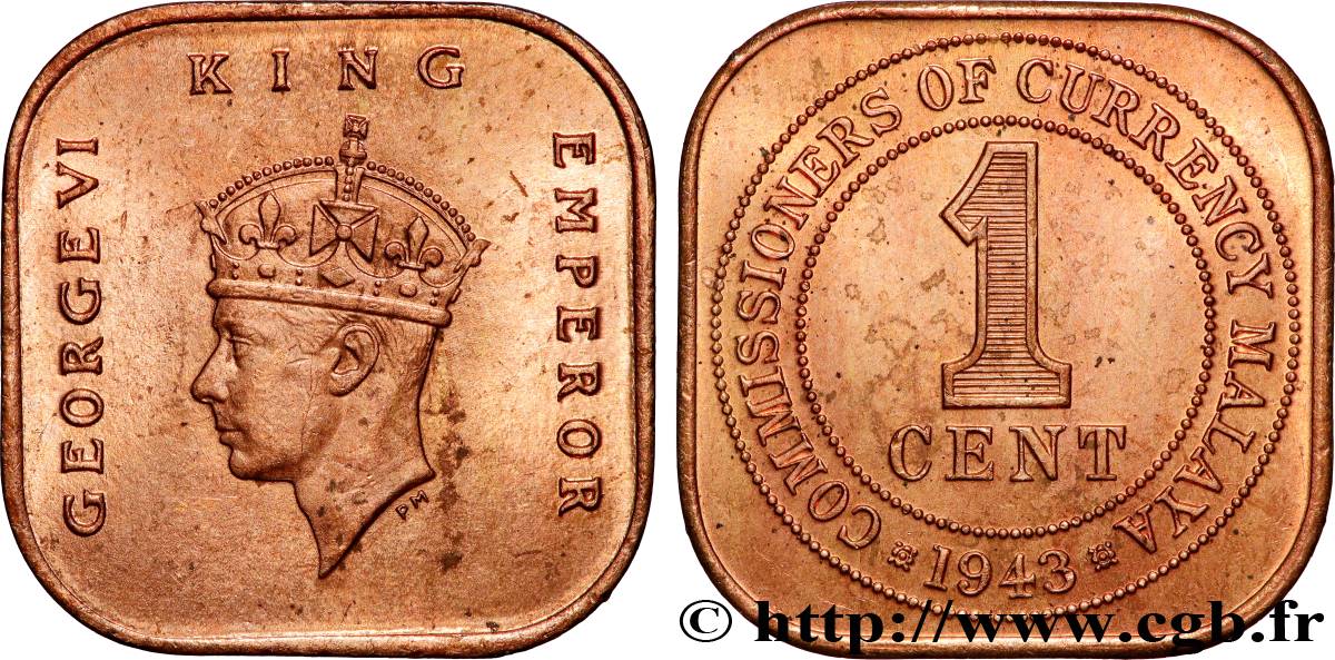 MALAYA 1 Cent Georges VI 1943  VZ 