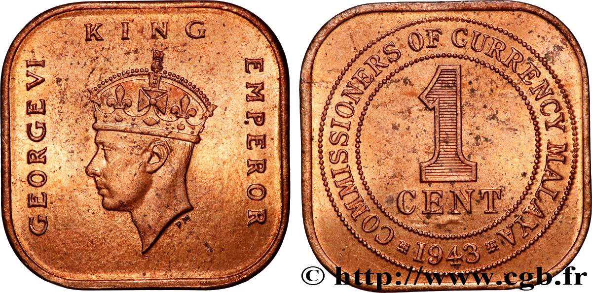 MALAYSIA 1 Cent Georges VI 1943  AU 