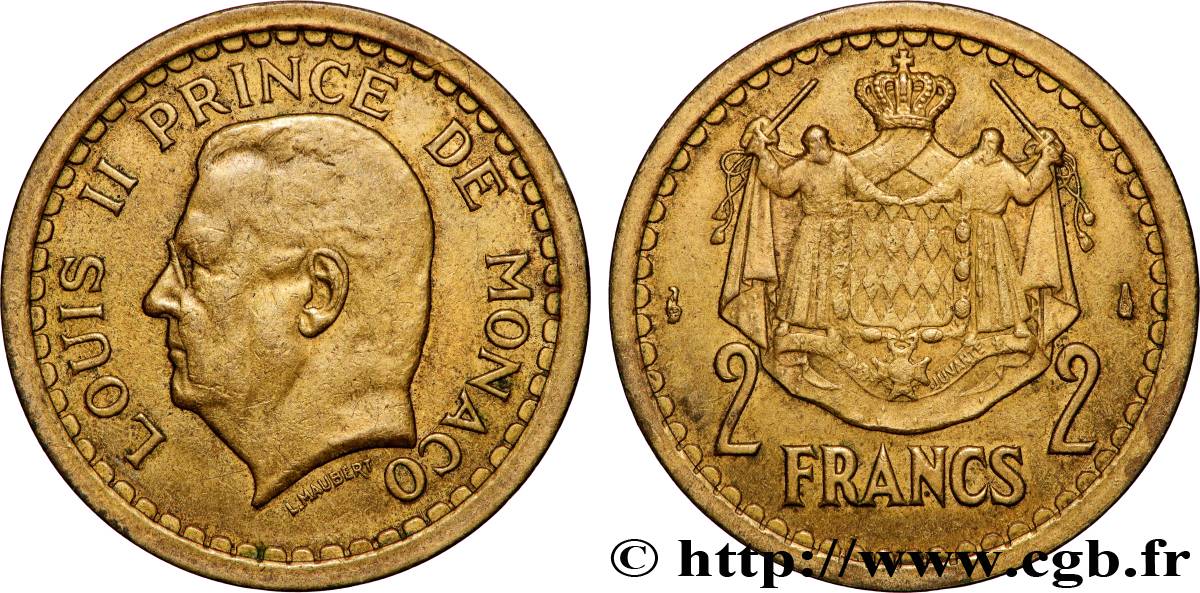 MONACO 2 Francs Louis II  (1943) Paris XF 