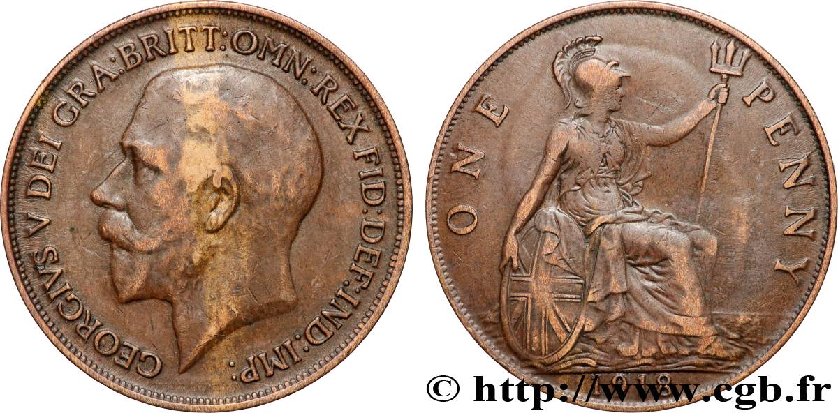 ROYAUME-UNI 1 Penny Georges V 1918  TTB 