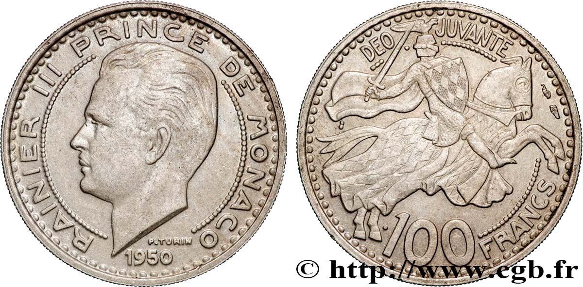 MONACO 100 Francs Rainier III 1950 Paris AU 