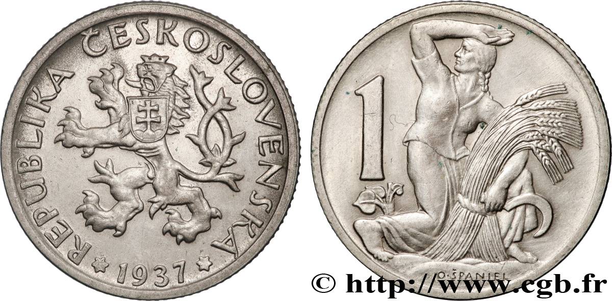 CZECHOSLOVAKIA 1 Koruna 1937  AU 