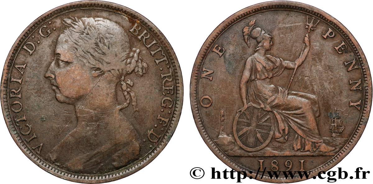 VEREINIGTEN KÖNIGREICH 1 Penny Victoria “Bun Head” 1891  fSS 