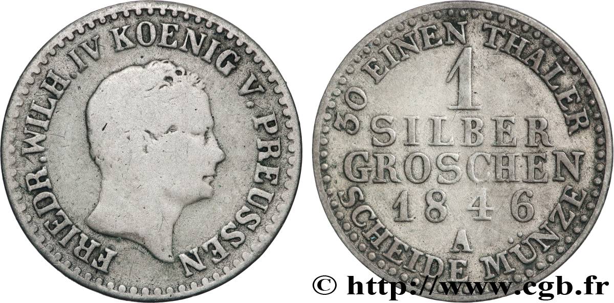 GERMANY - PRUSSIA 1 Silbergroschen Frédéric Guillaume IV 1846 Berlin VF 