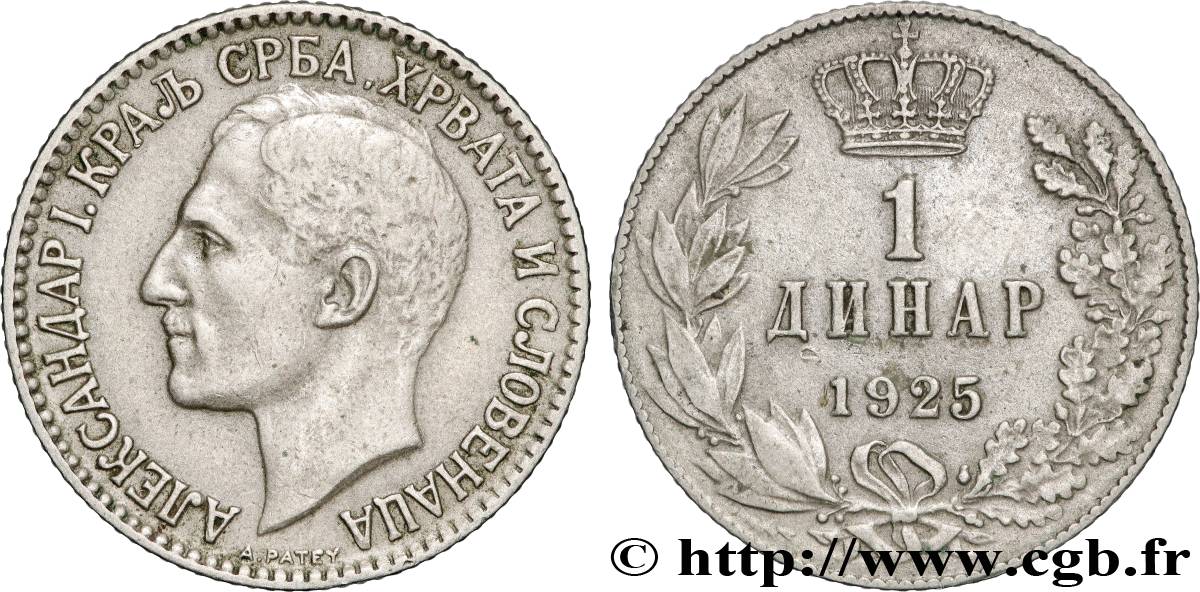YUGOSLAVIA 1 Dinar Alexandre Ier 1925 Poissy BB 