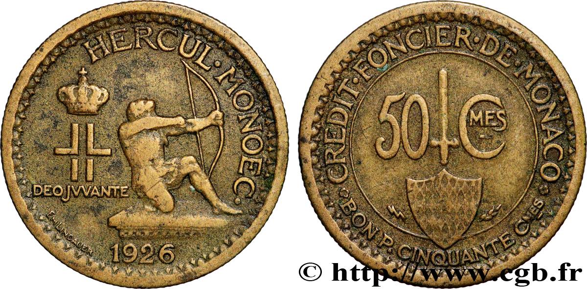 MONACO 50 Centimes émission du Crédit Foncier de Monaco 1926 Poissy TTB 