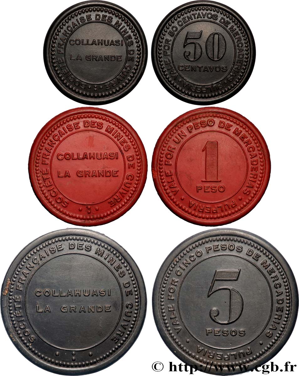 CHILE
 50 Centavos, 1 Peso et 5 Pesos Société Française des mines de cuivre - Collahuasi La Grande n.d.  VZ 