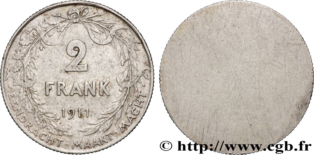 BELGIUM Essai uniface de 2 Frank (Francs) Albert Ier légende flamande 1911 Bruxelles AU 