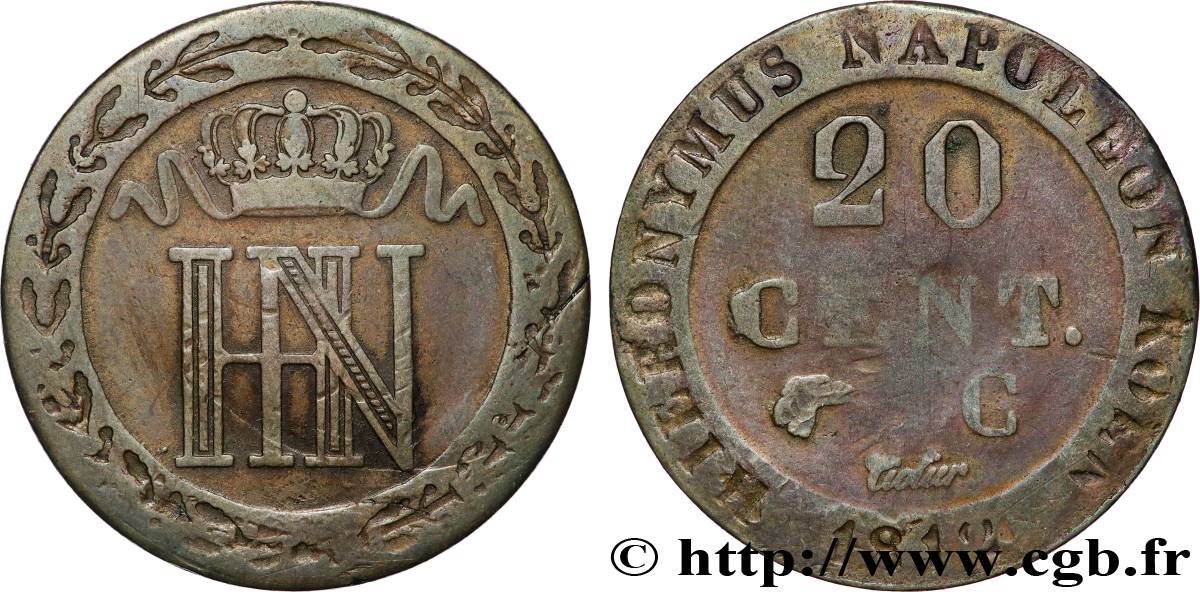 GERMANY - KINGDOM OF WESTPHALIA 20 Cent. monogramme de Jérôme Napoléon 1812 Cassel - C VF 