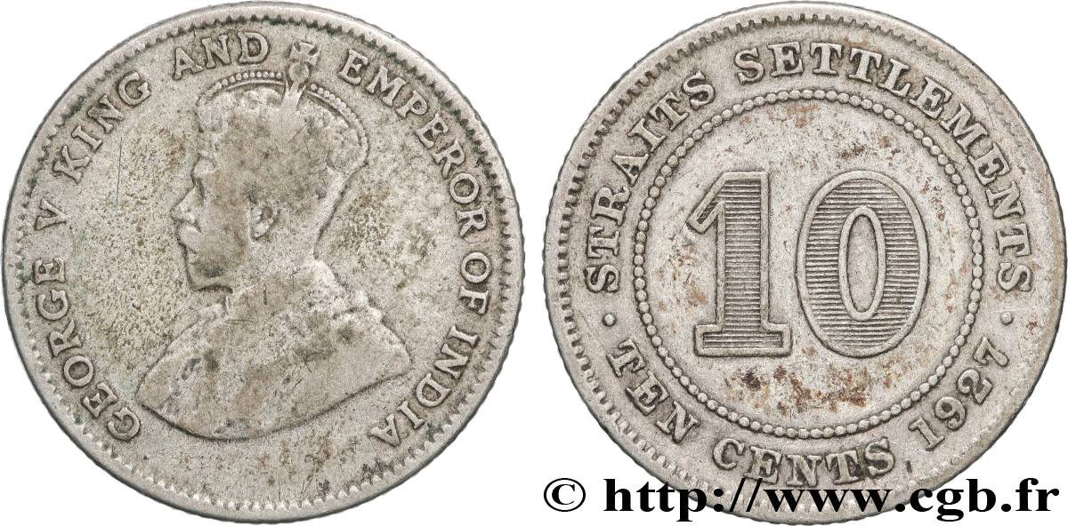 MALAISIE - ÉTABLISSEMENTS DES DÉTROITS 10 Cents Straits Settlements Georges V 1927  TB 