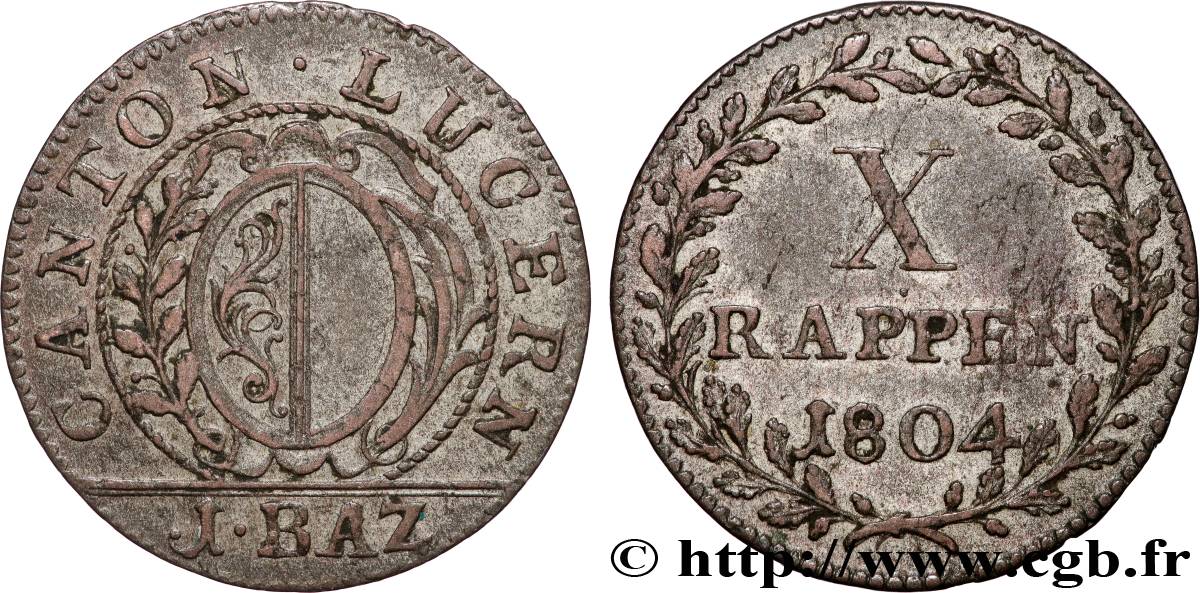 SWITZERLAND - CANTON OF LUCERNE 1 Batzen - X Rappen 1804  VF 