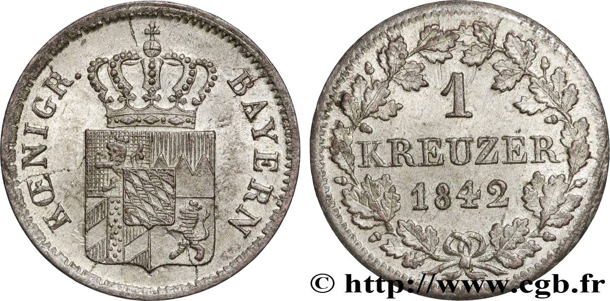 GERMANY - BAVARIA 1 Kreuzer 1842 Munich AU 