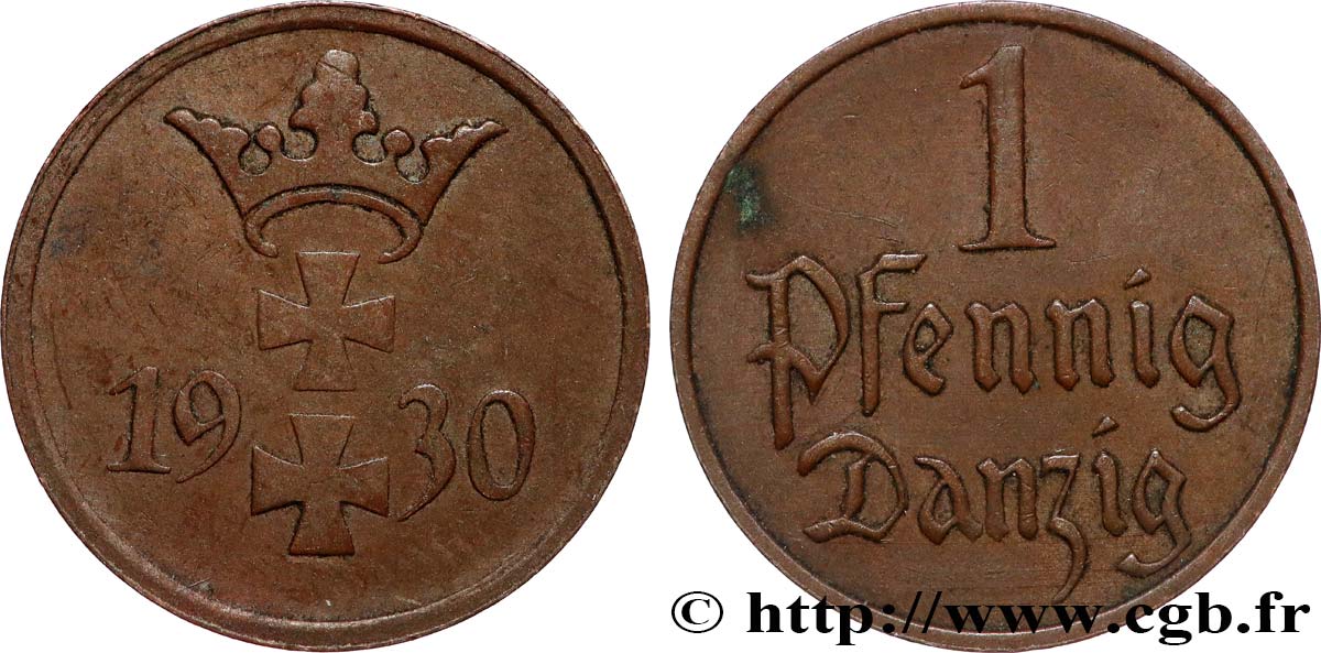 DANTZIG - VILLE LIBRE DE DANTZIG 1 Pfennig 1930 Berlin TTB 