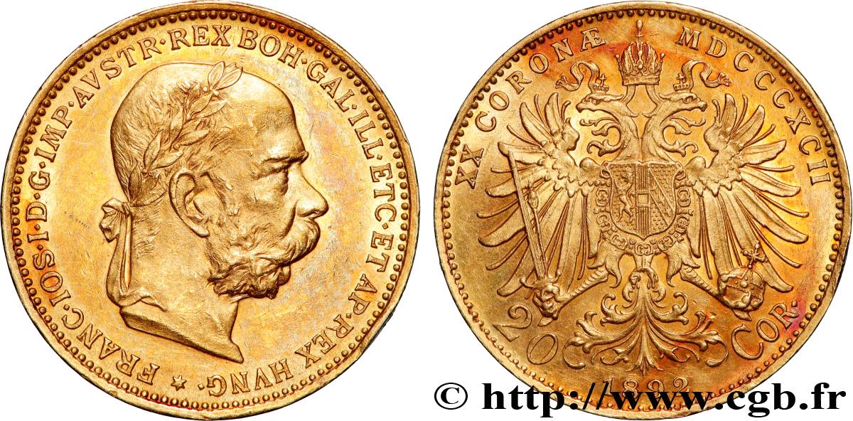 AUSTRIA - FRANZ-JOSEPH I 20 Corona or 1892 Vienne AU 