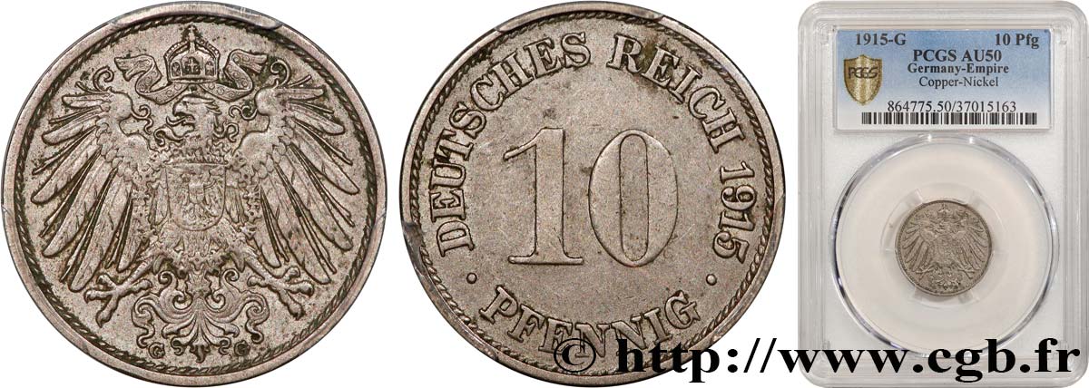 ALEMANIA 10 Pfennig 1915 Karlsruhe MBC50 PCGS