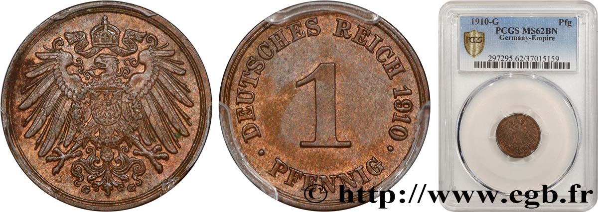 GERMANY 1 Pfennig 1910 Karlsruhe MS62 PCGS