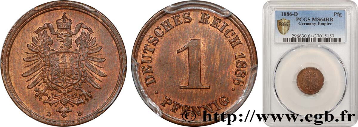 GERMANY 1 Pfennig aigle héraldique 1886 Munich MS64 