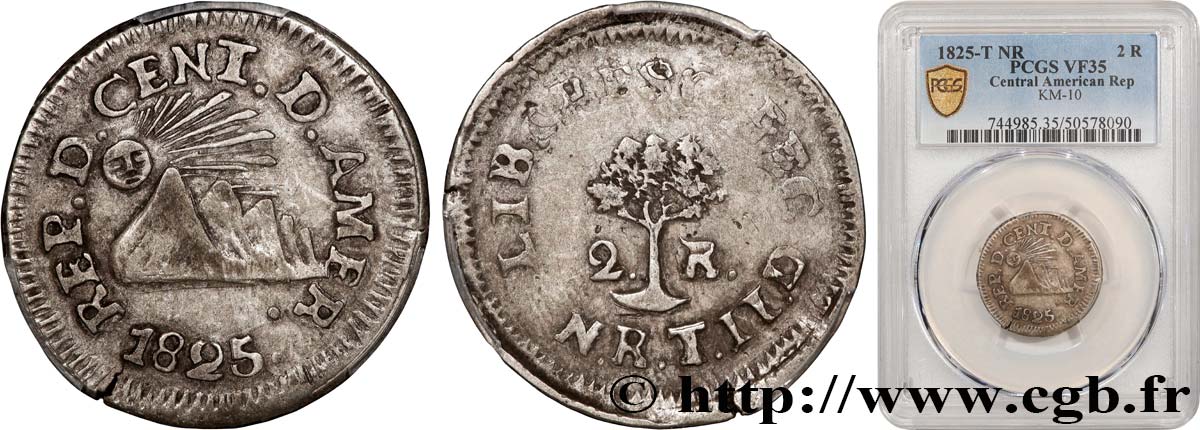 RÉPUBLIQUE DE L AMÉRIQUE CENTRALE 2 Reales  1825 Tegucicalpa TB35 PCGS
